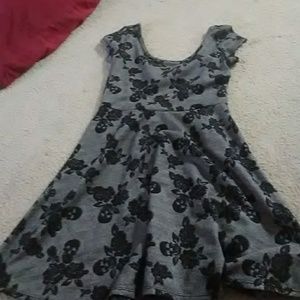 Grey and black rose and skull print dress